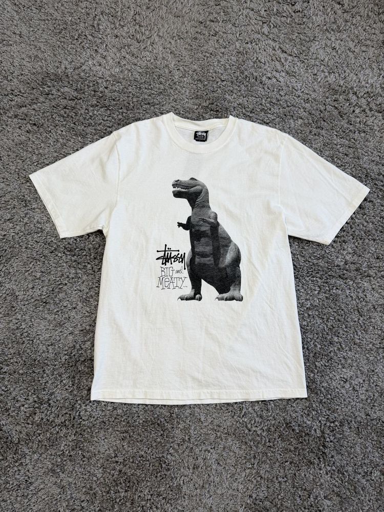 Stussy White T-Shirt With Dinosaur Graphic