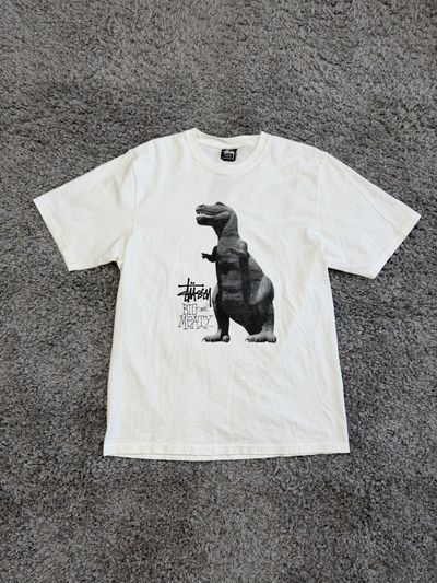 Stussy White T-Shirt With Dinosaur Graphic