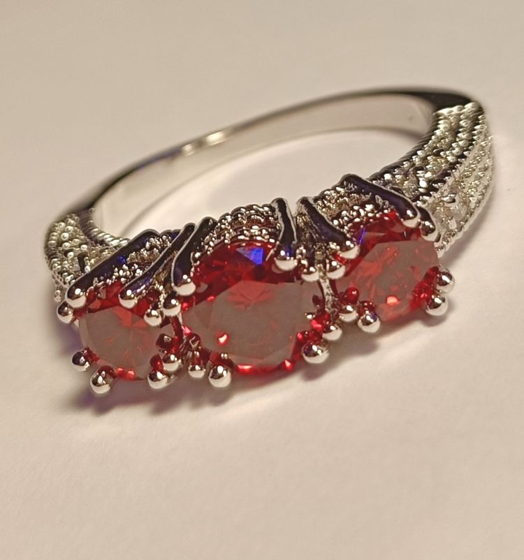 Bella Gane Silver Ring With Three Red Gemstones product image
