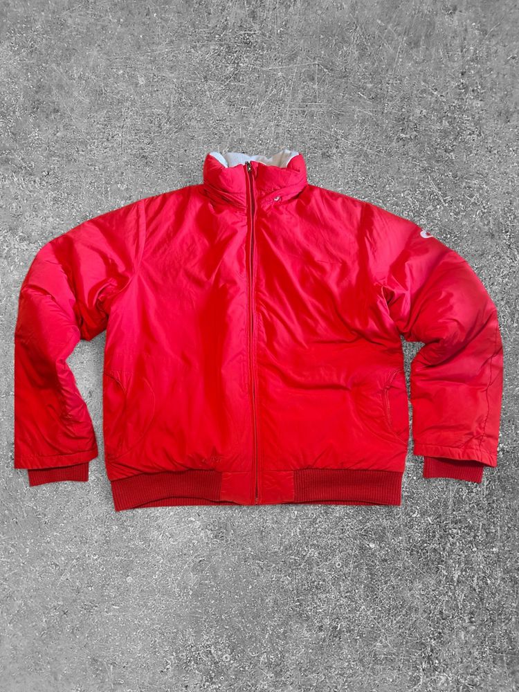 red puffer jacket