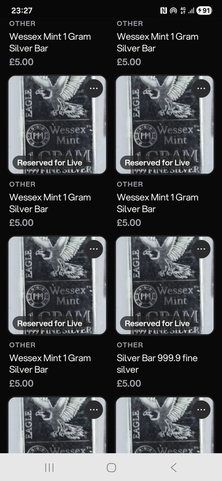 Live Jewellery & Watches auction: Bullion 1g 999.9 Fine Silver Pre Bids On Now £5 Each by treasureboxuk