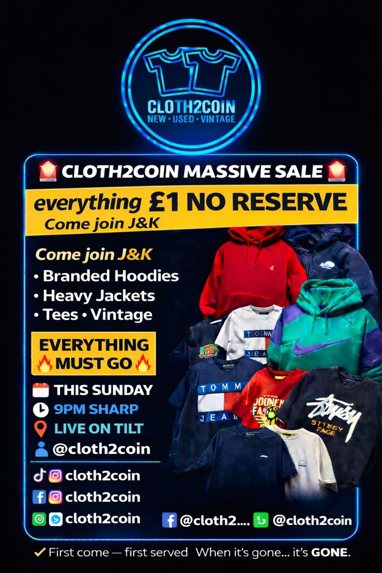 Aukcja na żywo: 😜🤟🏻We're back🤟🏻😜€1 No Reserve On Everything👕30 Sec Auctions🩳👟 od cloth2coin