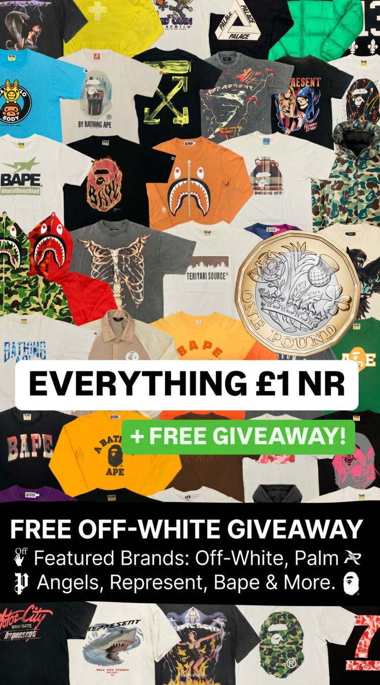 Live BAPE auction: 🤯FREE Off-White! Everything £1🥶 Represent, Off-White, Palm Angels, Bape + More! by hansonstreetwear