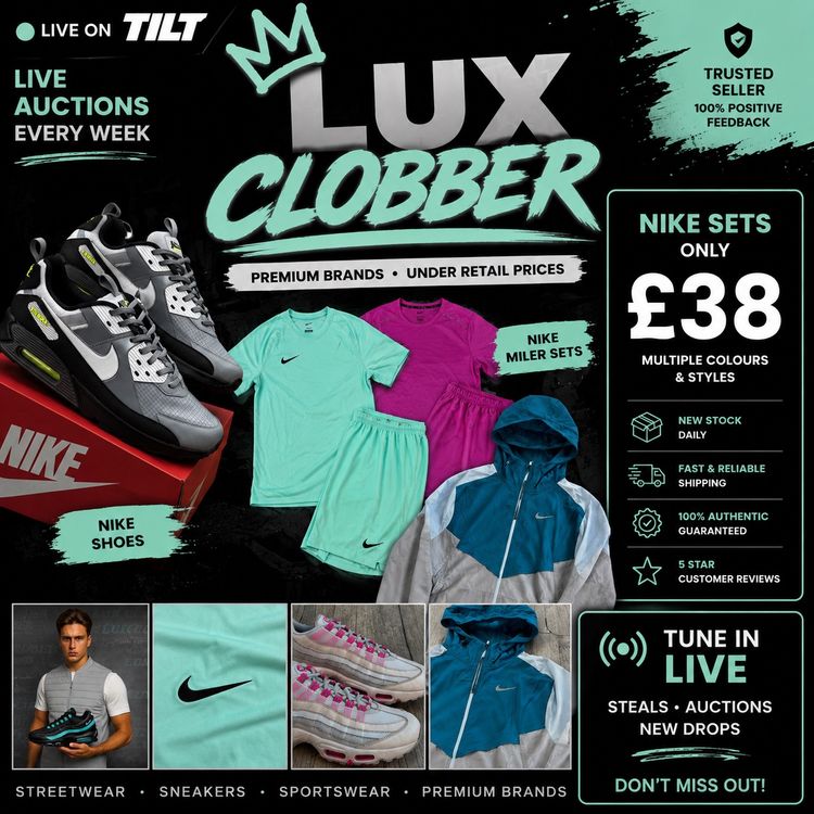 Live Hypewear auction: 🚨NEW STOCK SHOES🚨 + £38 NIKE SETS 95 TN AIR FORCE 1 MILER SETS WINDRUNNERS by luxclobber