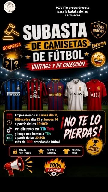 Aukcja na żywo: Subasta de camisetas de fútbol el Lunes 11, Miércoles 13 y jueves 14 de Mayo od vintage88.jmab