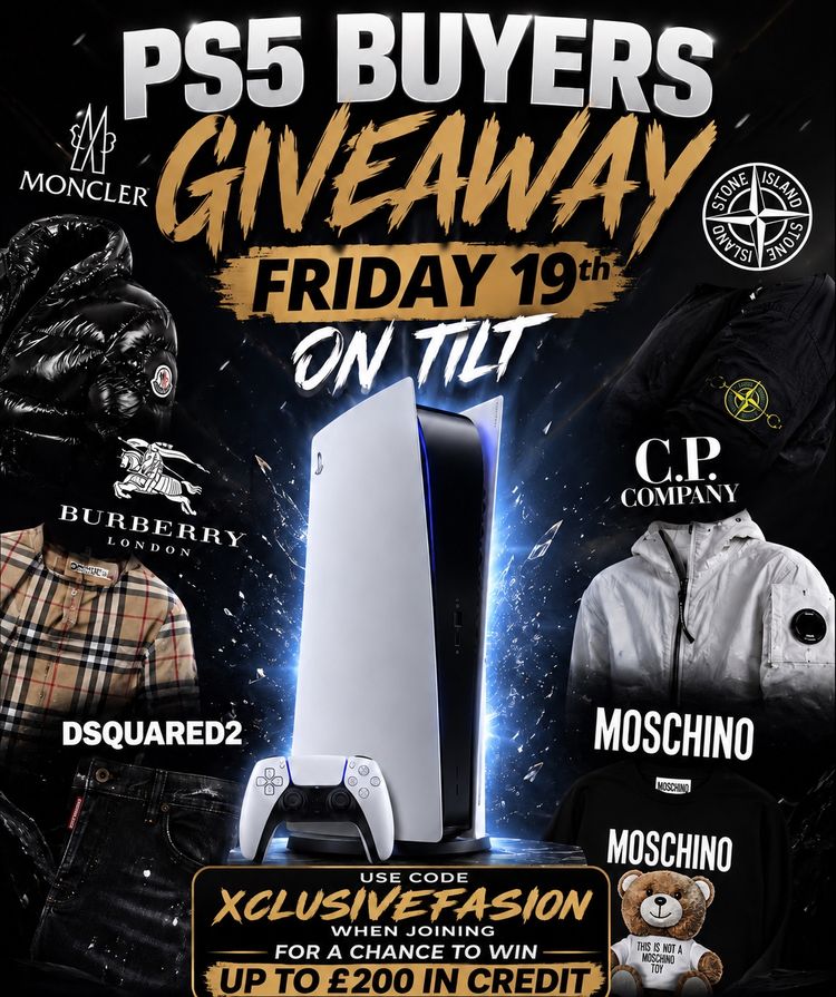 Asta in diretta Abbigliamento uomo: £1NR PRE OWNED LIVE ONLY PS5 BUYERS GIVEAWAY! MONCLER BBC DSQ STONE ISLAND di xclusivefashion
