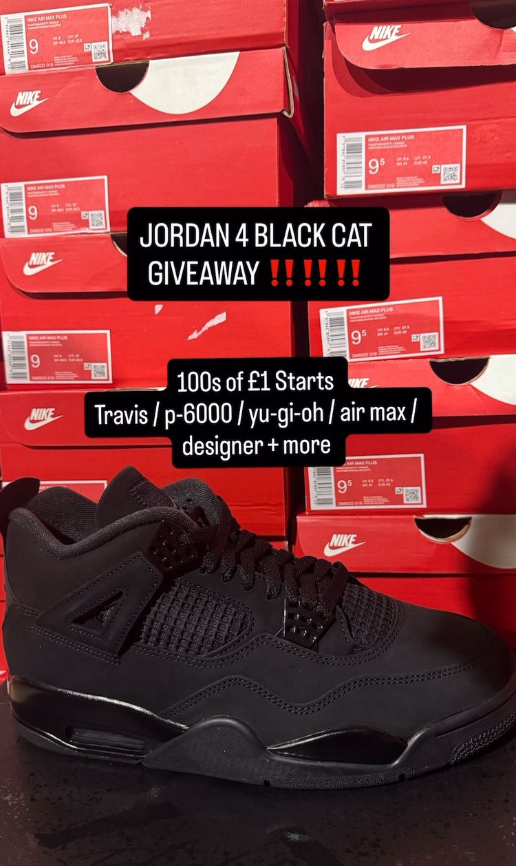 Live auction: J4 BLACK CAT GIVEAWAY!!!!! 100+ £1 STARTS! SNEAKERS! by rstreetwear