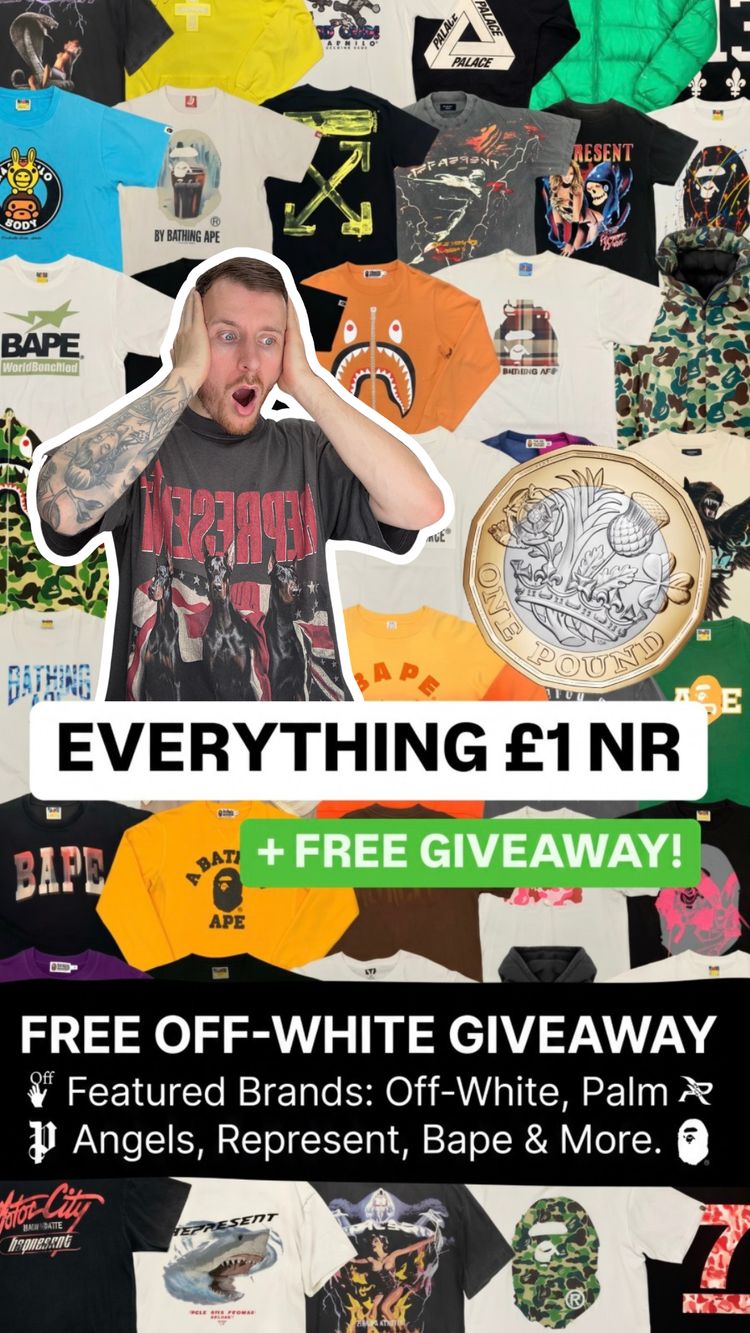 Live BAPE auction: 🤯FREE Off-White! Everything £1🥶 (Represent, Off-White, Palm Angels, Bape + More!) by hansonstreetwear